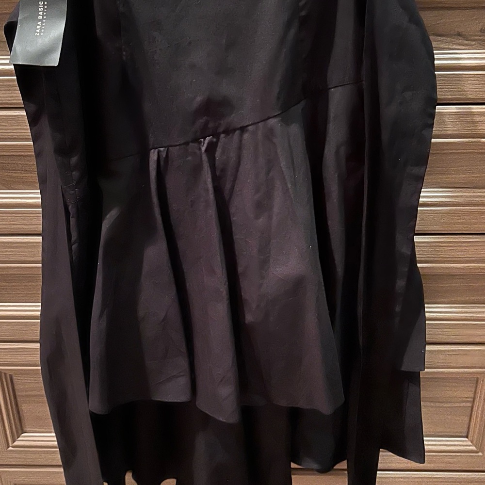 NWT- Zara Basic Collection-Black Midi Skirt with Ruffles at Midpoint of Skirt - Picture 9 of 17